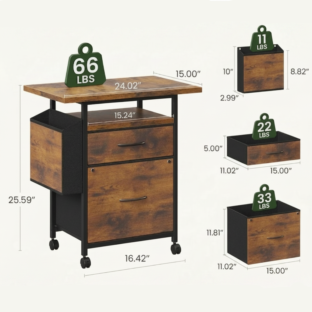 All-in-One Under-Desk Filing Cart