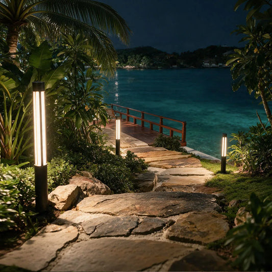 Modern LED Bollard Lights, Cylindrical Outdoor Landscape Lighting