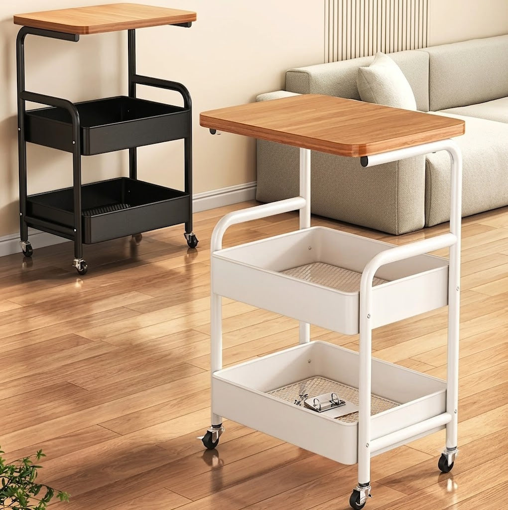 3-Tier Rolling Storage Cart with Wood Tabletop