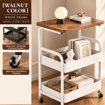 3-Tier Rolling Storage Cart with Wood Tabletop
