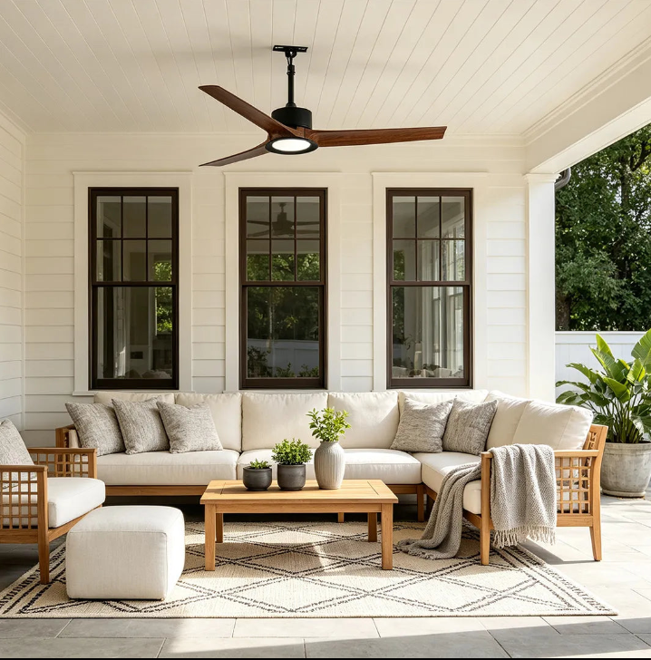 Waterproof Modern Wood Ceiling Fan with Light, Remote Control, Quiet DC Motor