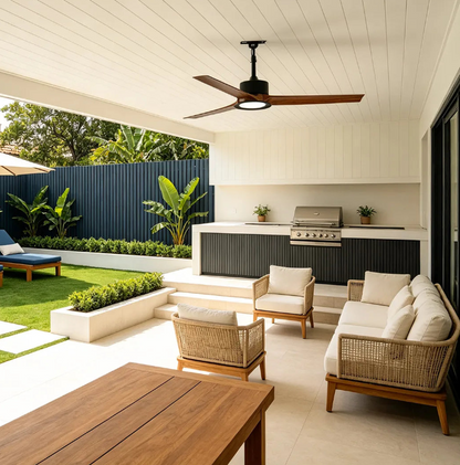Waterproof Modern Wood Ceiling Fan with Light, Remote Control, Quiet DC Motor