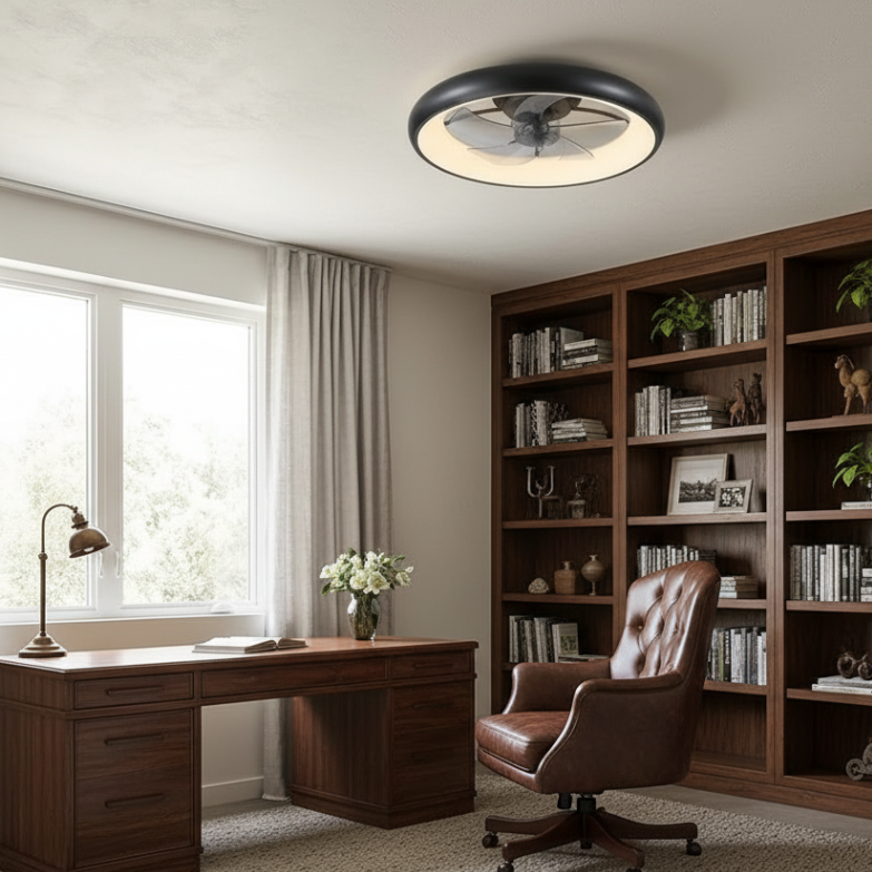 22 Inch Low Profile Ceiling Fan with LED Light, Flush Mount