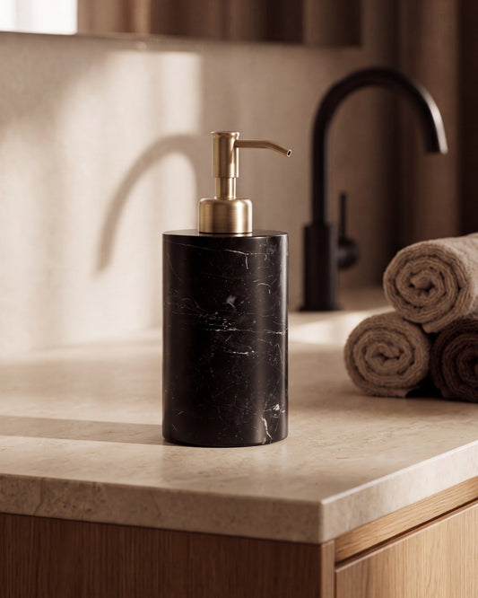 Nero Marquina Marble Soap Dispenser with Gold Pump