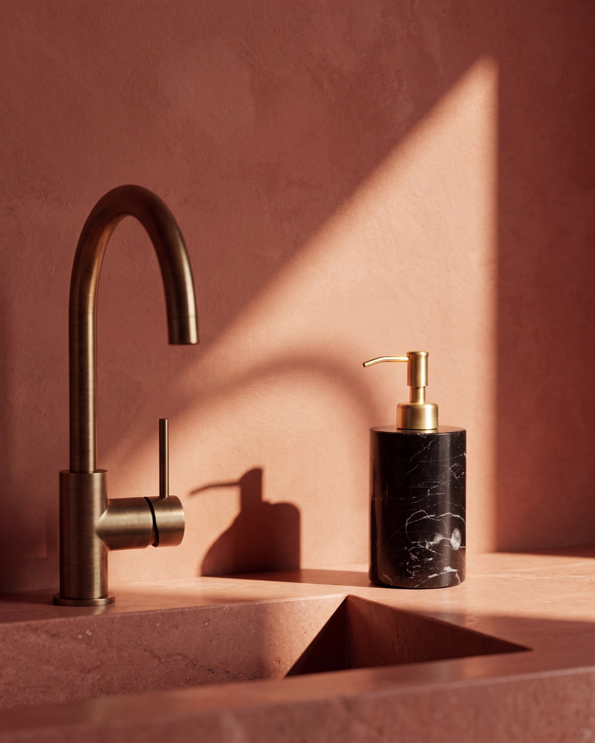 Nero Marquina Marble Soap Dispenser with Gold Pump