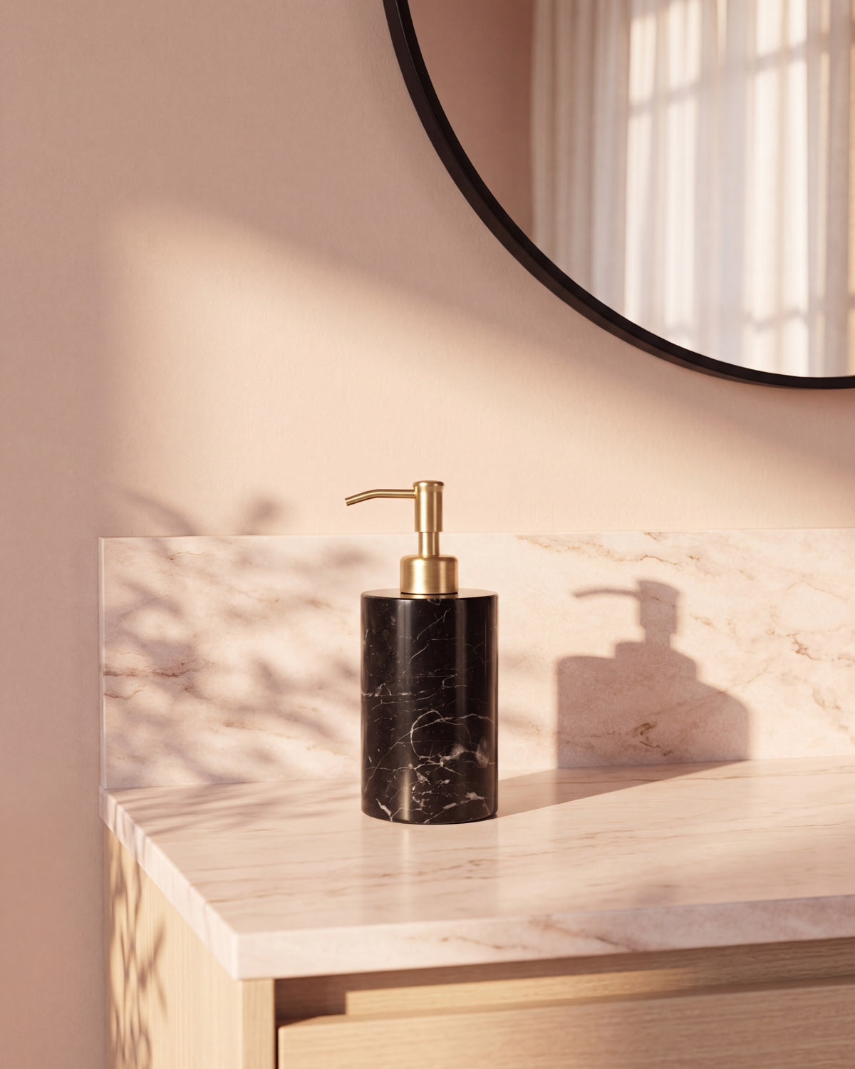 Nero Marquina Marble Soap Dispenser with Gold Pump
