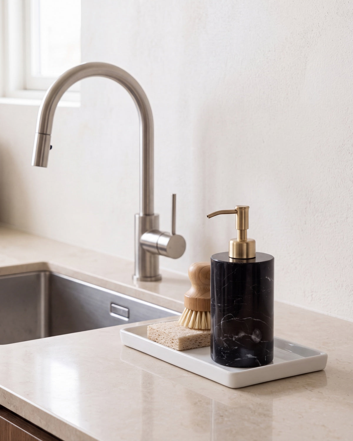 Nero Marquina Marble Soap Dispenser with Gold Pump