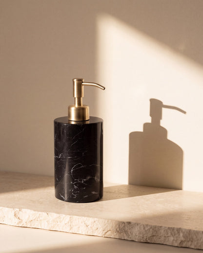Nero Marquina Marble Soap Dispenser with Gold Pump