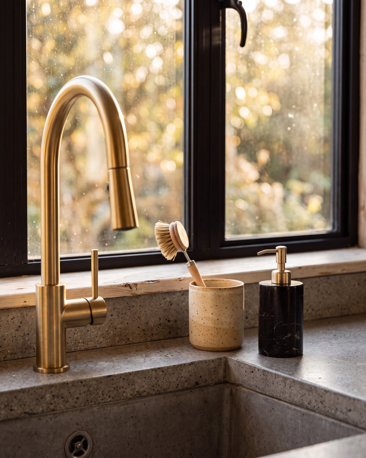 Nero Marquina Marble Soap Dispenser with Gold Pump