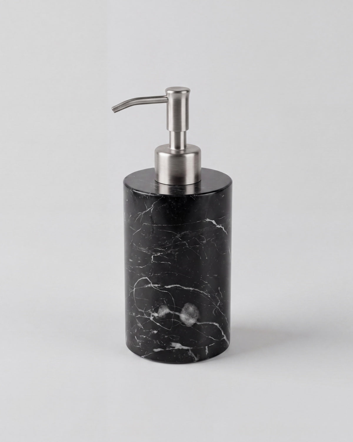 Nero Marquina Marble Soap Dispenser with Silver Pump