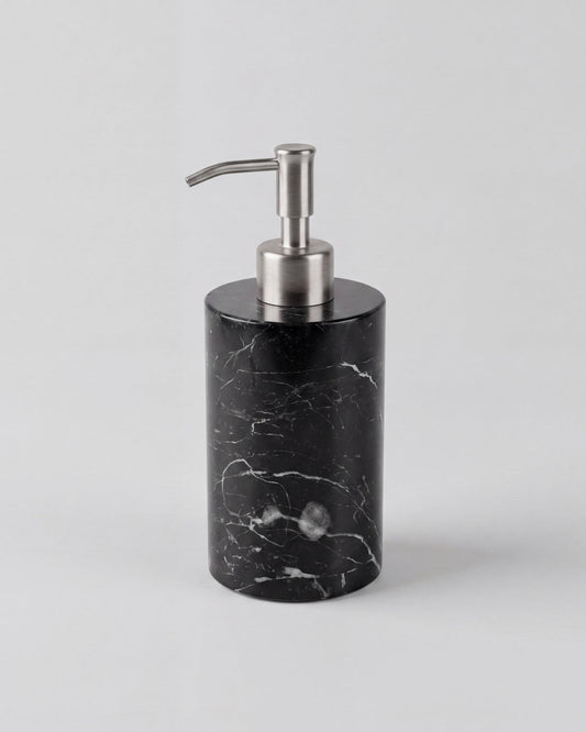 Nero Marquina Marble Soap Dispenser with Silver Pump