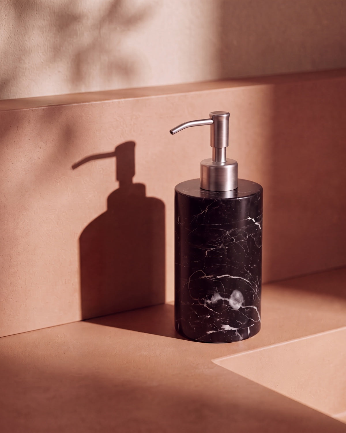 Nero Marquina Marble Soap Dispenser with Silver Pump