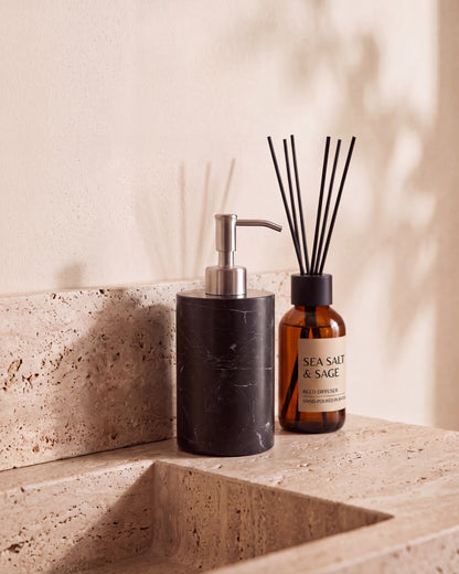 Nero Marquina Marble Soap Dispenser with Silver Pump