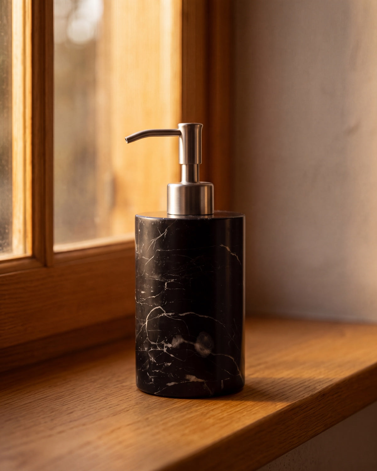 Nero Marquina Marble Soap Dispenser with Silver Pump