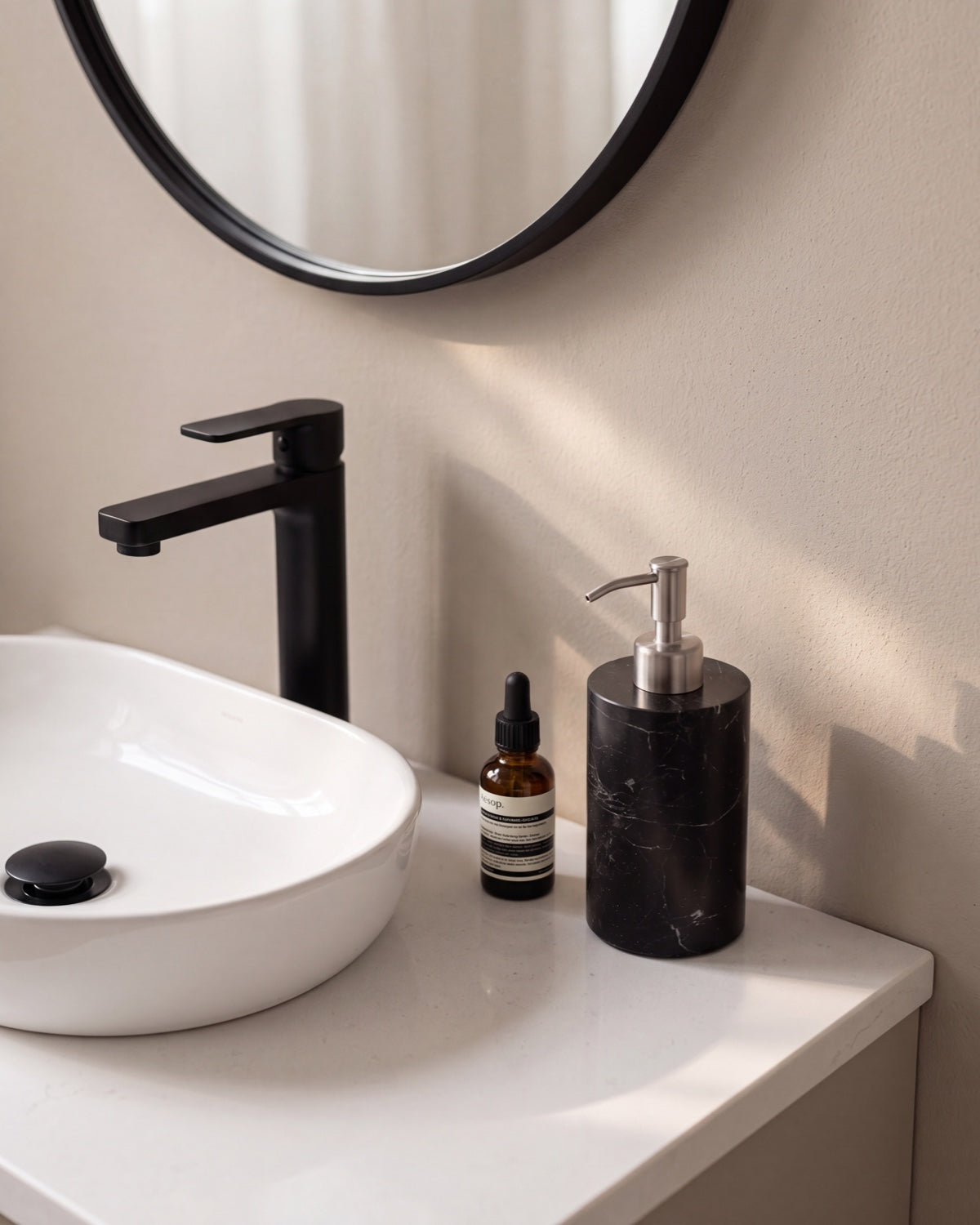 Nero Marquina Marble Soap Dispenser with Silver Pump