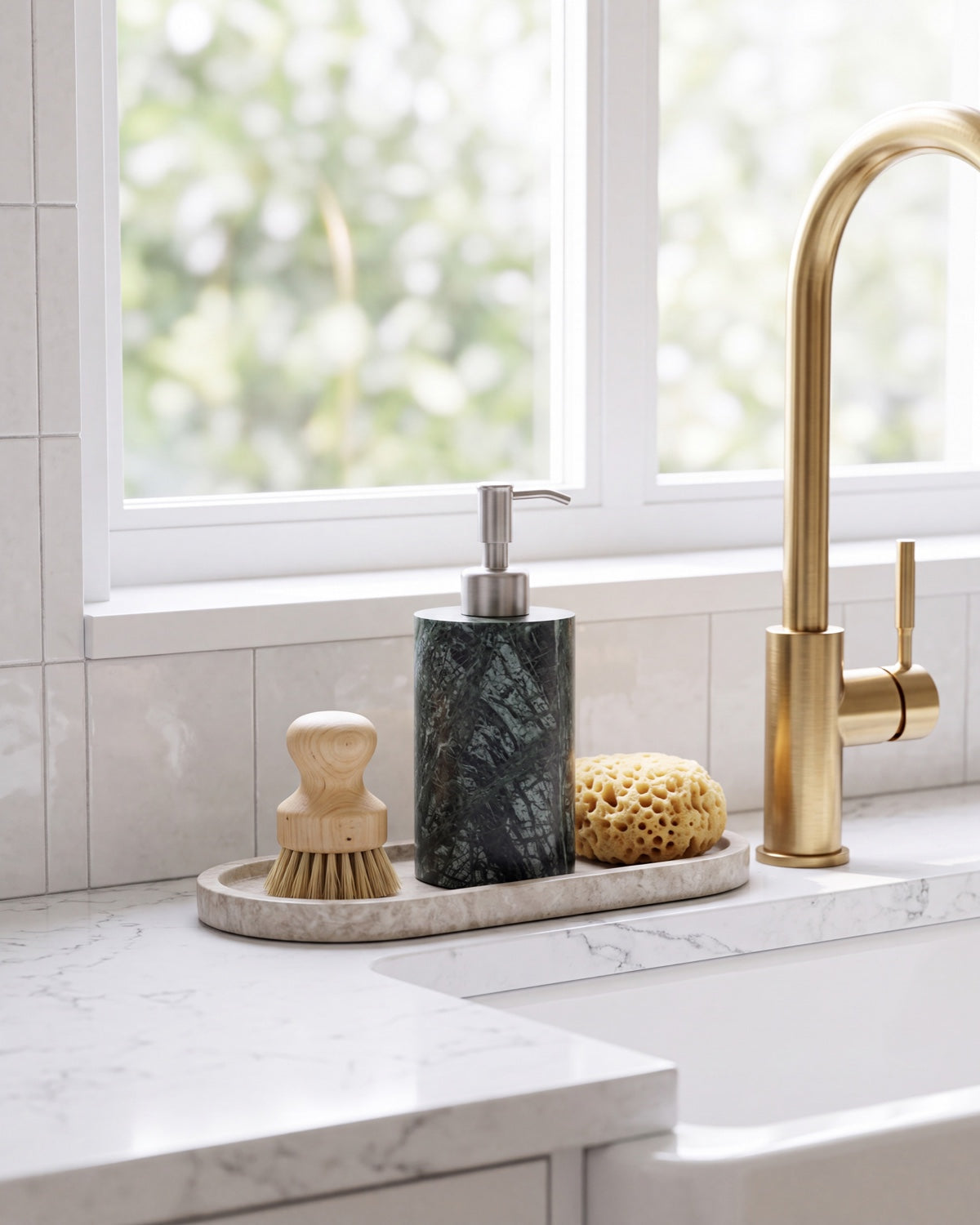 Indian Green Marble Soap Dispenser with Silver Pump