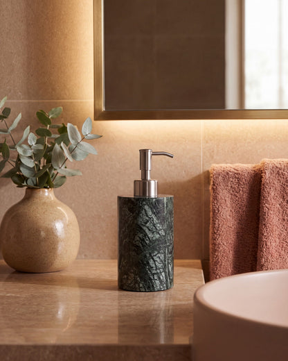 Indian Green Marble Soap Dispenser with Silver Pump
