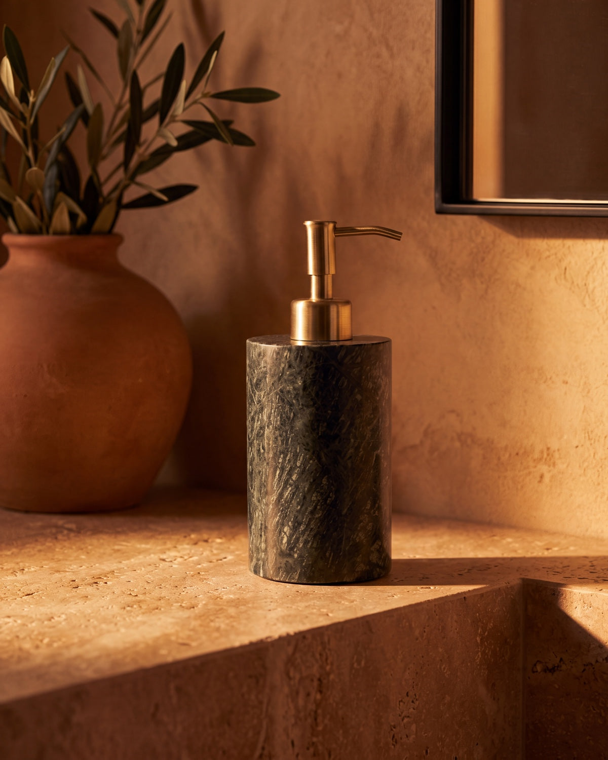 Indian Green Marble Soap Dispenser with Gold Pump
