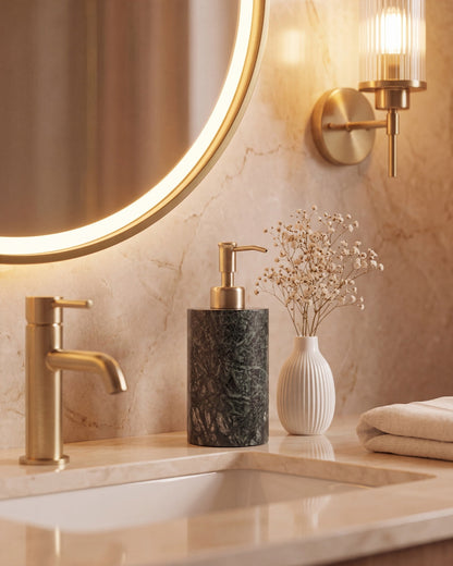 Indian Green Marble Soap Dispenser with Gold Pump