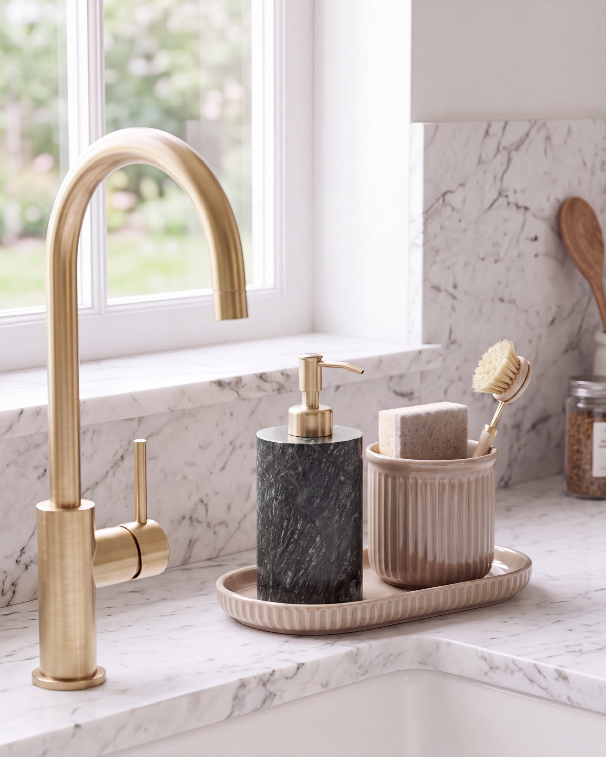 Indian Green Marble Soap Dispenser with Gold Pump