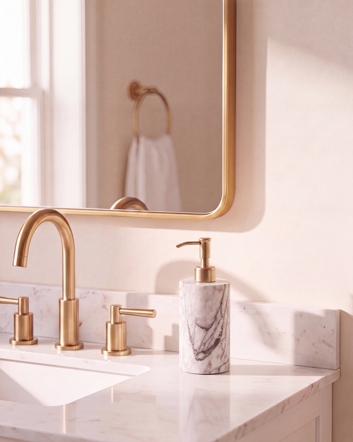 Italian Lilac Marble Soap Dispenser with Gold Pump