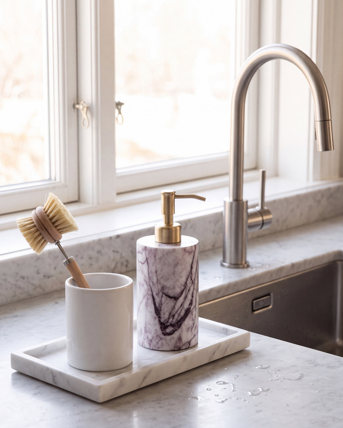Italian Lilac Marble Soap Dispenser with Gold Pump