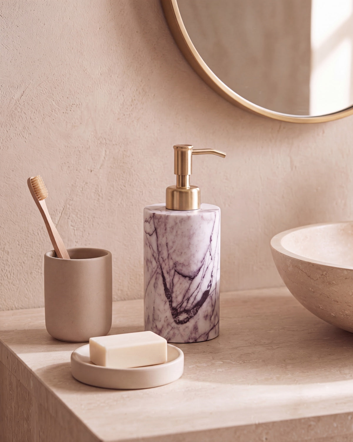 Italian Lilac Marble Soap Dispenser with Gold Pump