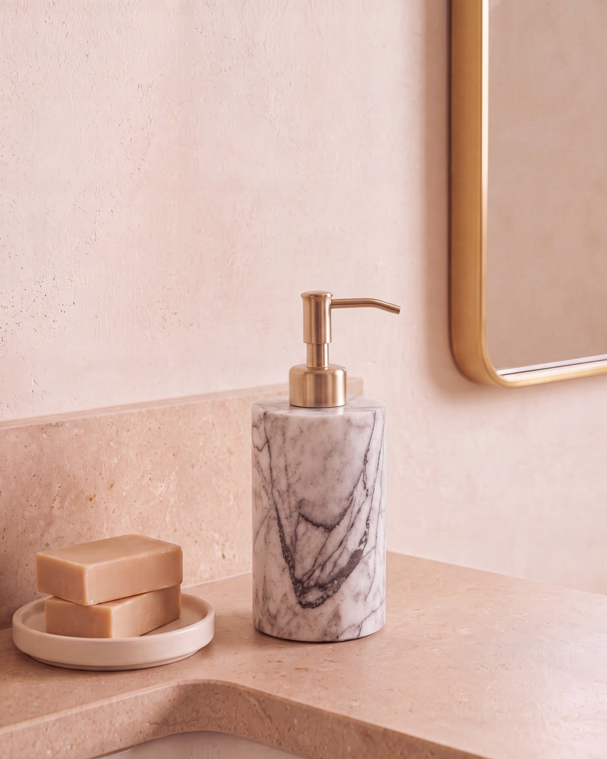 Italian Lilac Marble Soap Dispenser with Gold Pump