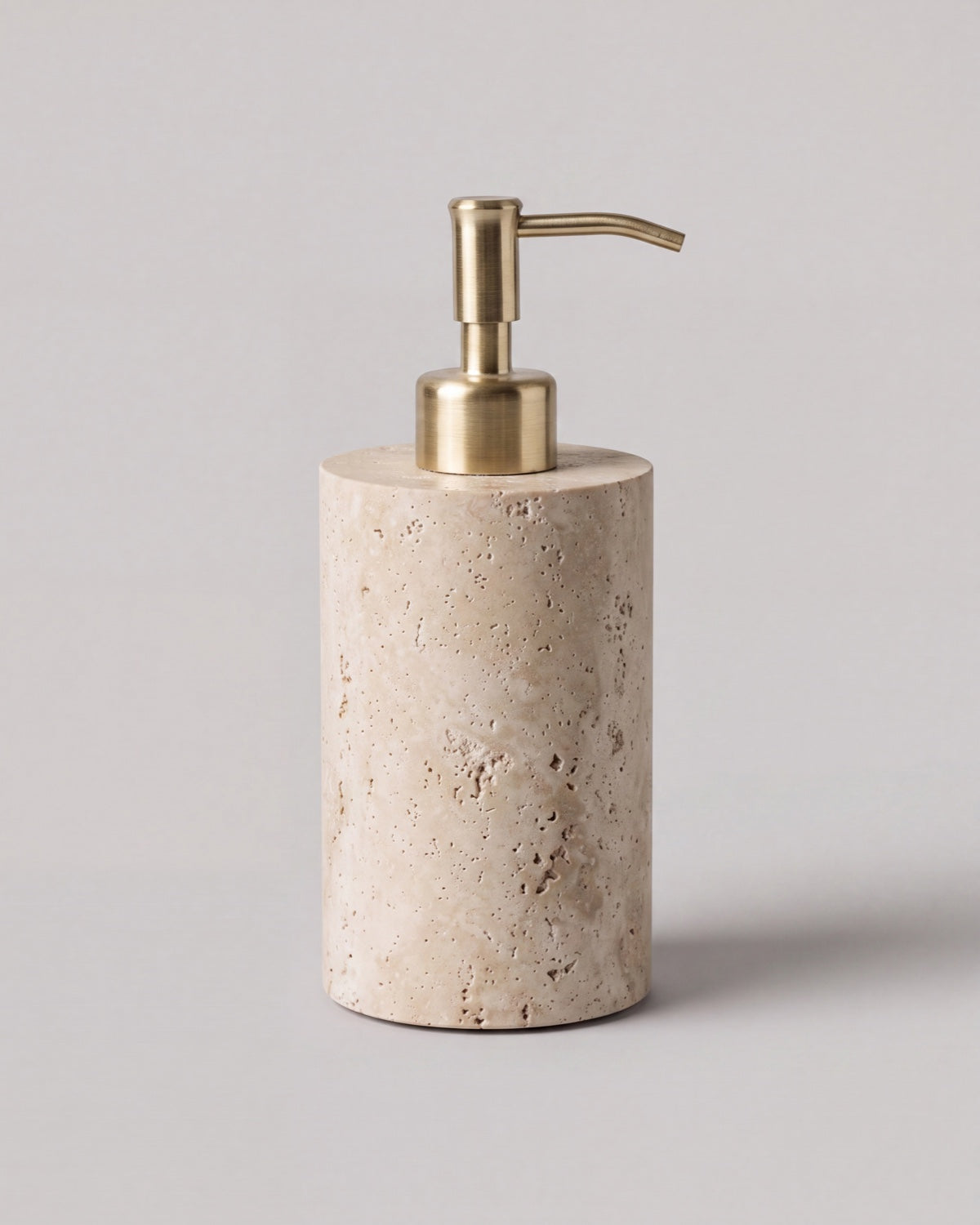 Beige Travertine Soap Dispenser with Gold Pump