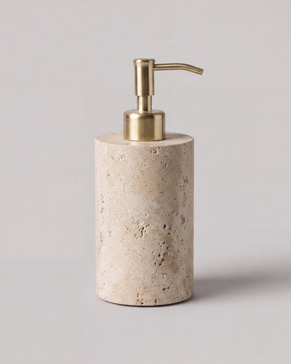 Beige Travertine Soap Dispenser with Gold Pump
