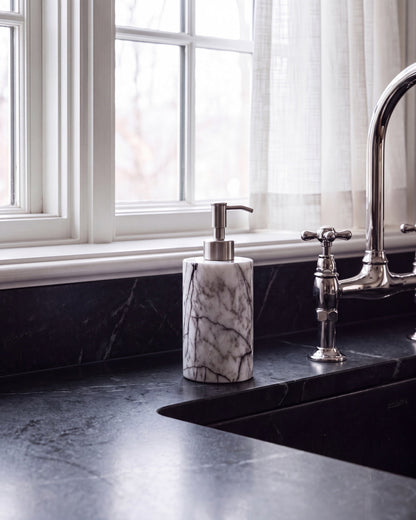 Turkish Lilac Marble Soap Dispenser with Silver Pump