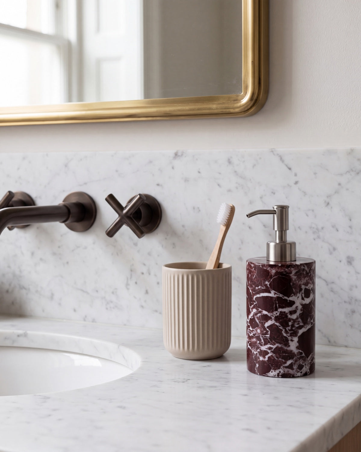 Rosa Levanto Marble Soap Dispenser with Silver Pump