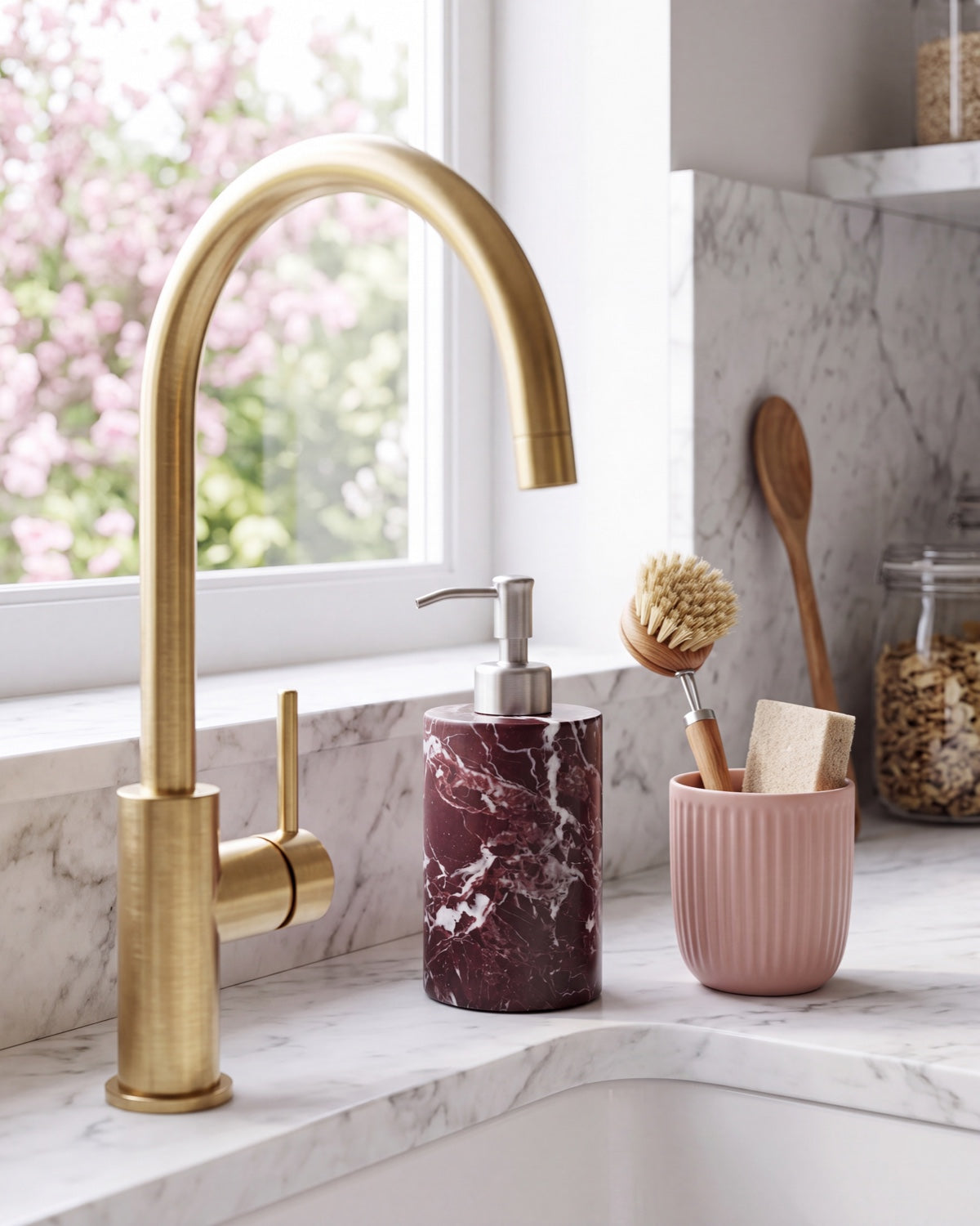 Rosa Levanto Marble Soap Dispenser with Silver Pump
