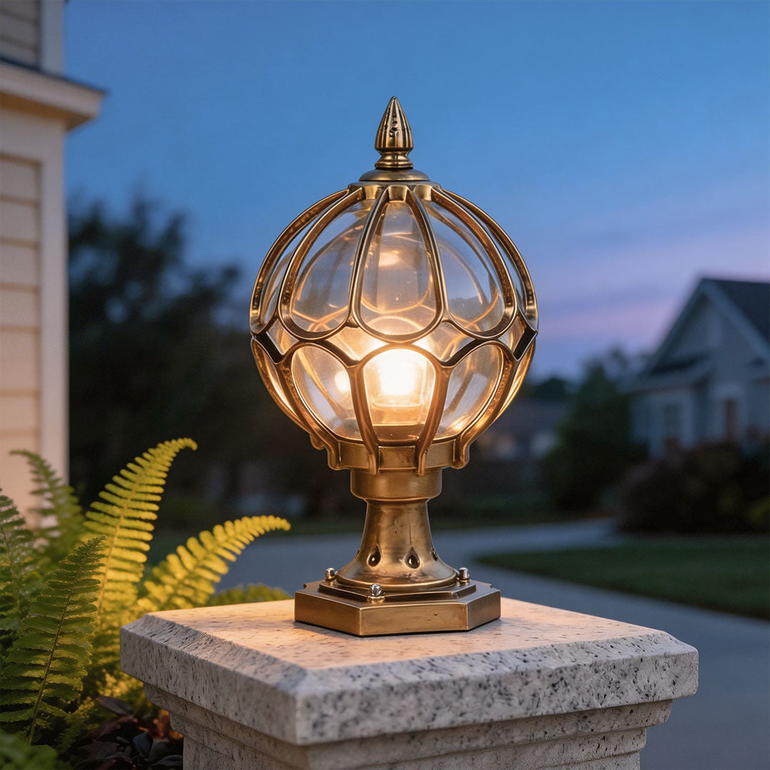 Outdoor Globe Post Light, Vintage Glass Globe LED Landscape Light for Fence, Deck and Garden