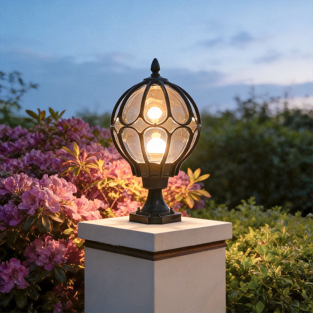 Outdoor Globe Post Light, Vintage Glass Globe LED Landscape Light for Fence, Deck and Garden