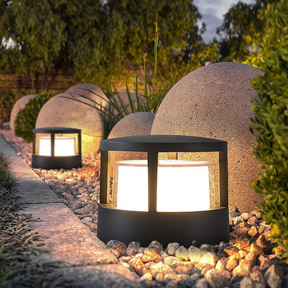 Modern Outdoor Post Light, Round LED Landscape Light for Garden, Patio and Walkway