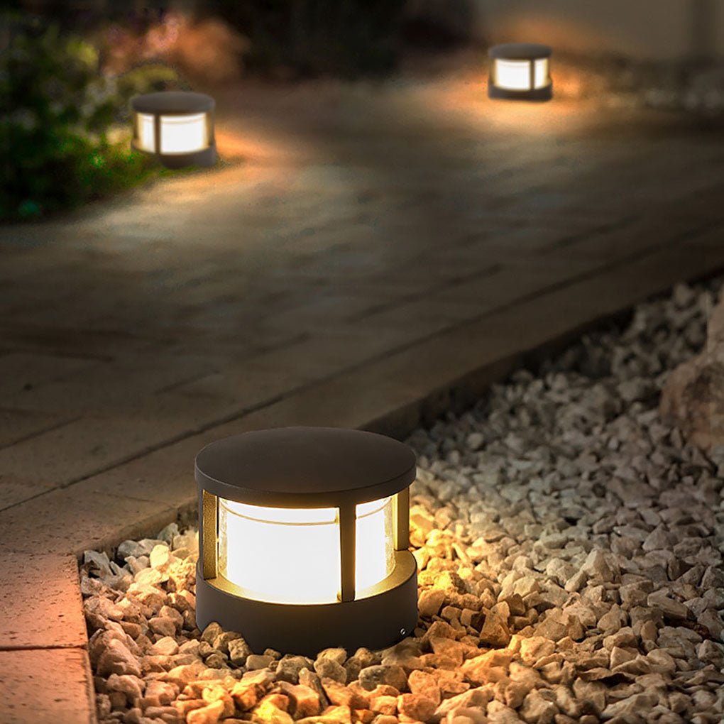 Modern Outdoor Post Light, Round LED Landscape Light for Garden, Patio and Walkway