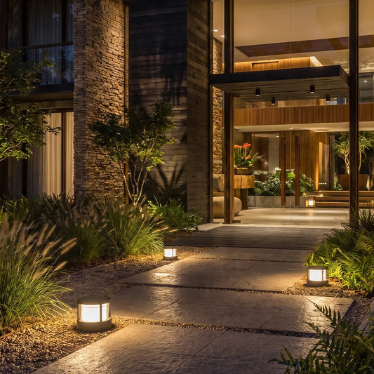 Modern Outdoor Post Light, Round LED Landscape Light for Garden, Patio and Walkway