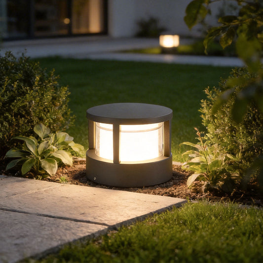 Modern Outdoor Post Light, Round LED Landscape Light for Garden, Patio and Walkway
