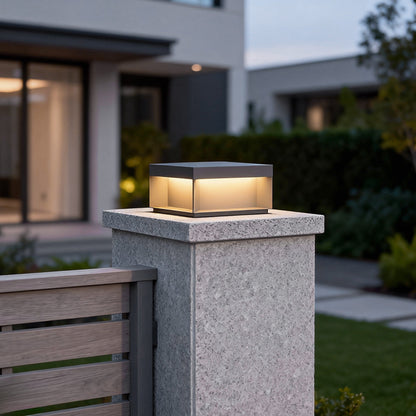 Square Solar Post Light, LED Outdoor Landscape Lighting for Deck, Fence and Patio, Waterproof Black