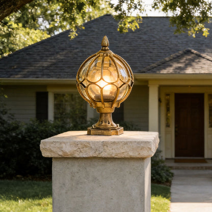 Outdoor Globe Post Light, Vintage Glass Globe LED Landscape Light for Fence, Deck and Garden