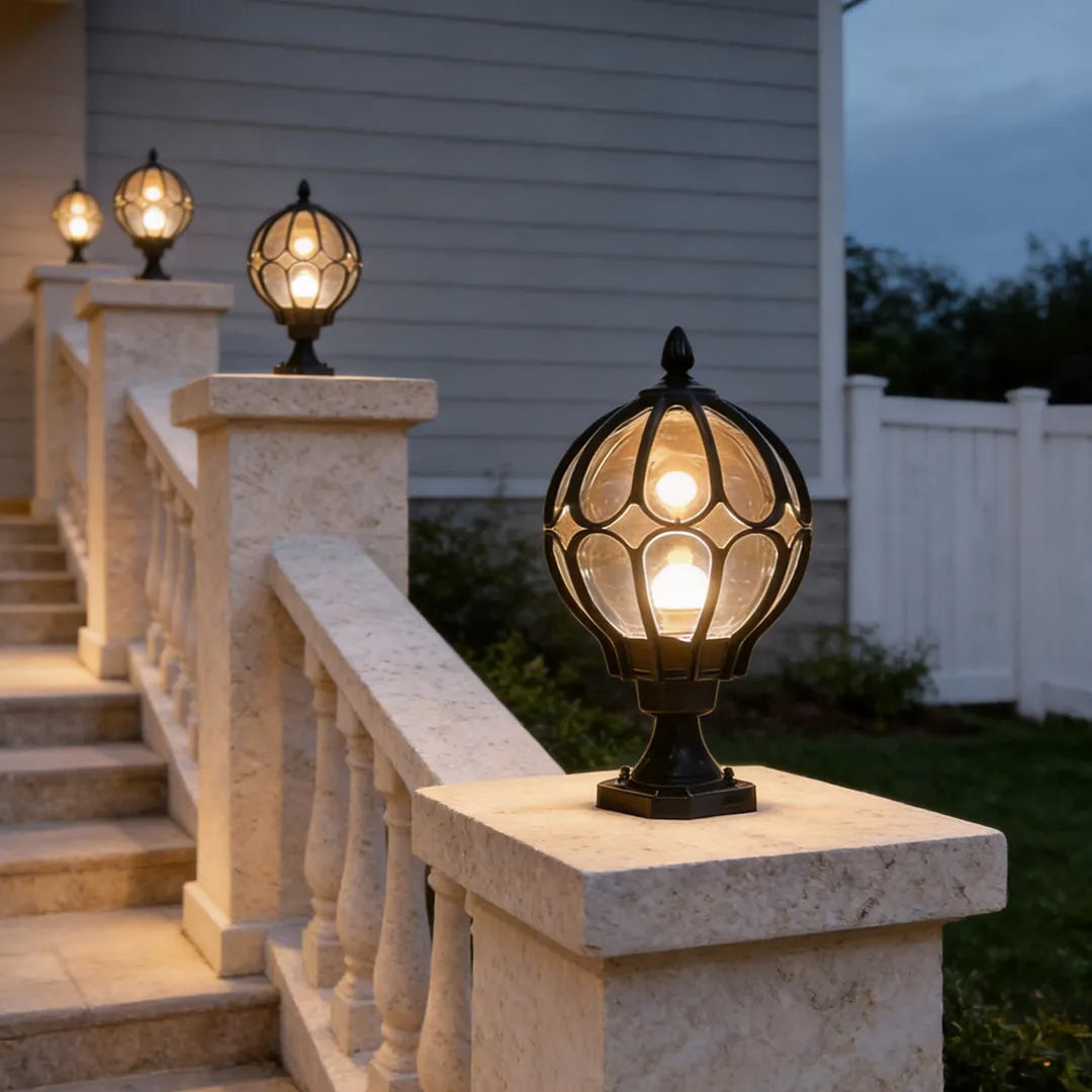 Outdoor Globe Post Light, Vintage Glass Globe LED Landscape Light for Fence, Deck and Garden