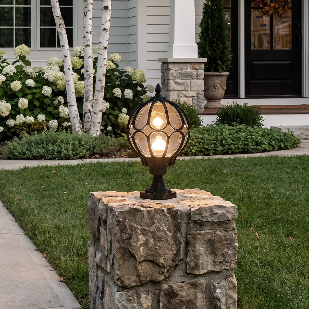 Outdoor Globe Post Light, Vintage Glass Globe LED Landscape Light for Fence, Deck and Garden