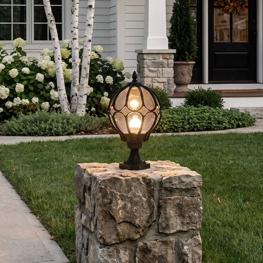 Outdoor Globe Post Light, Vintage Glass Globe LED Landscape Light for Fence, Deck and Garden