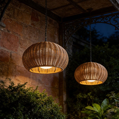 Woven Rattan Outdoor Pendant Light – Waterproof Ceiling Light