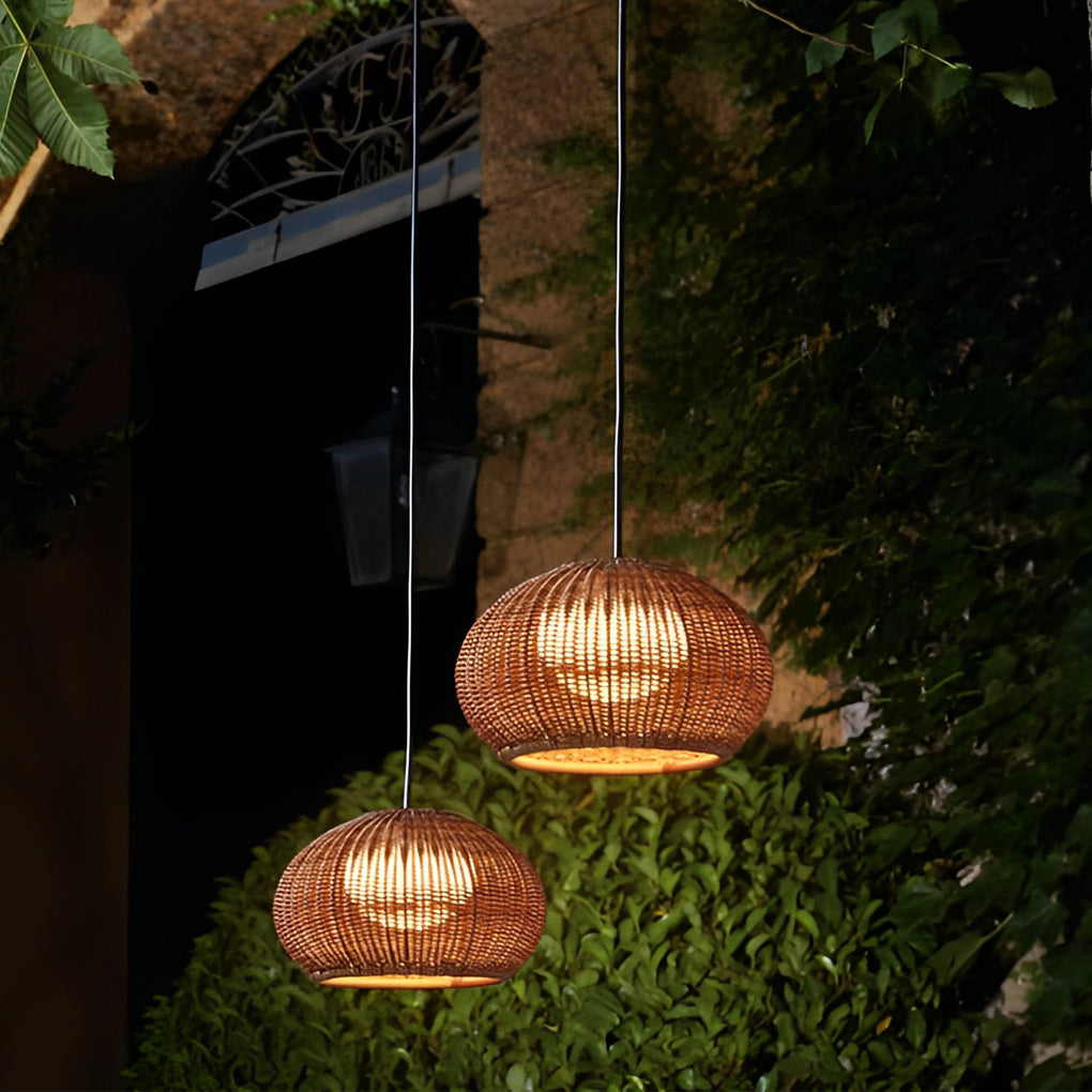 Woven Rattan Outdoor Pendant Light – Waterproof Ceiling Light