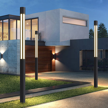 Modern LED Bollard Lights, Cylindrical Outdoor Landscape Lighting
