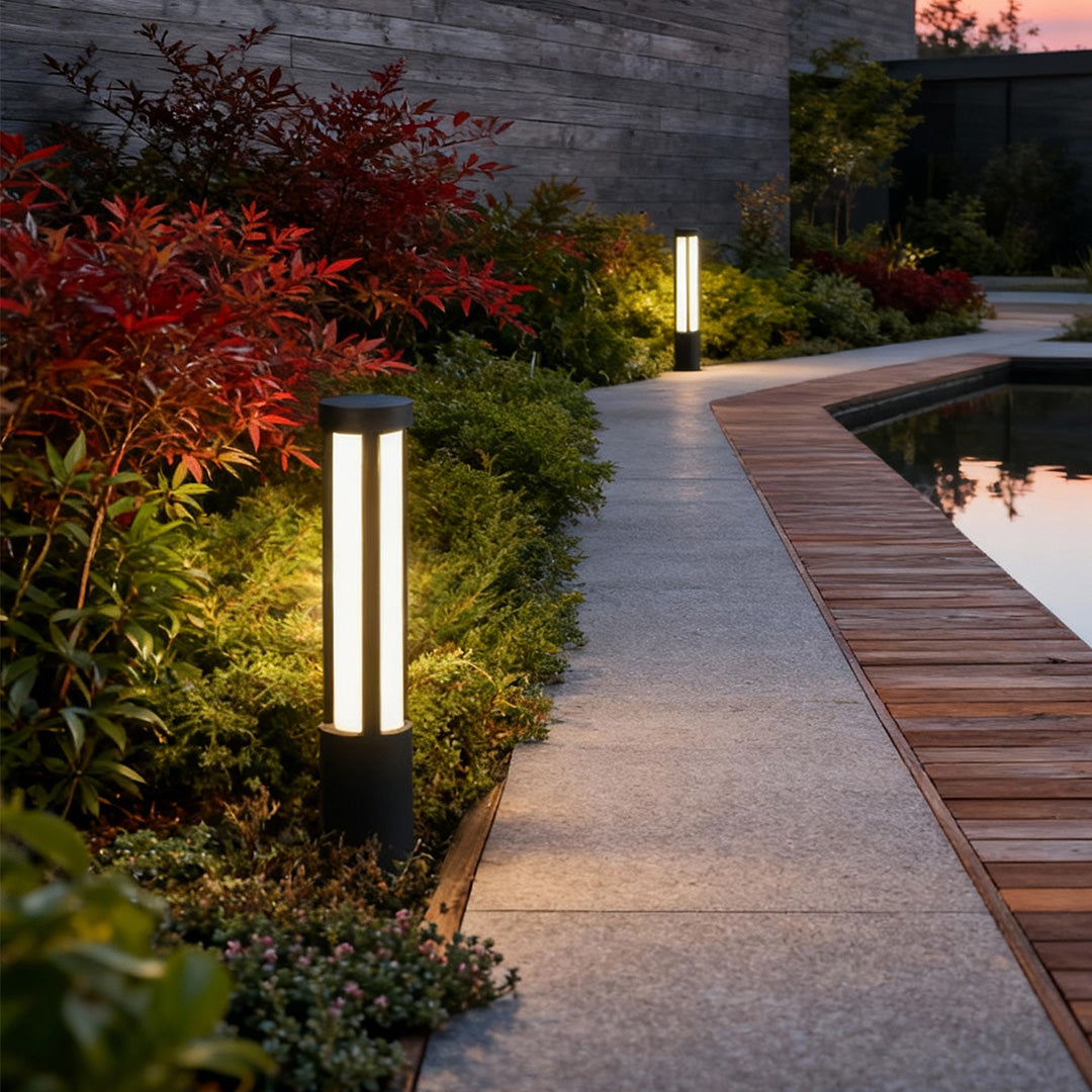Modern LED Bollard Lights, Cylindrical Outdoor Landscape Lighting