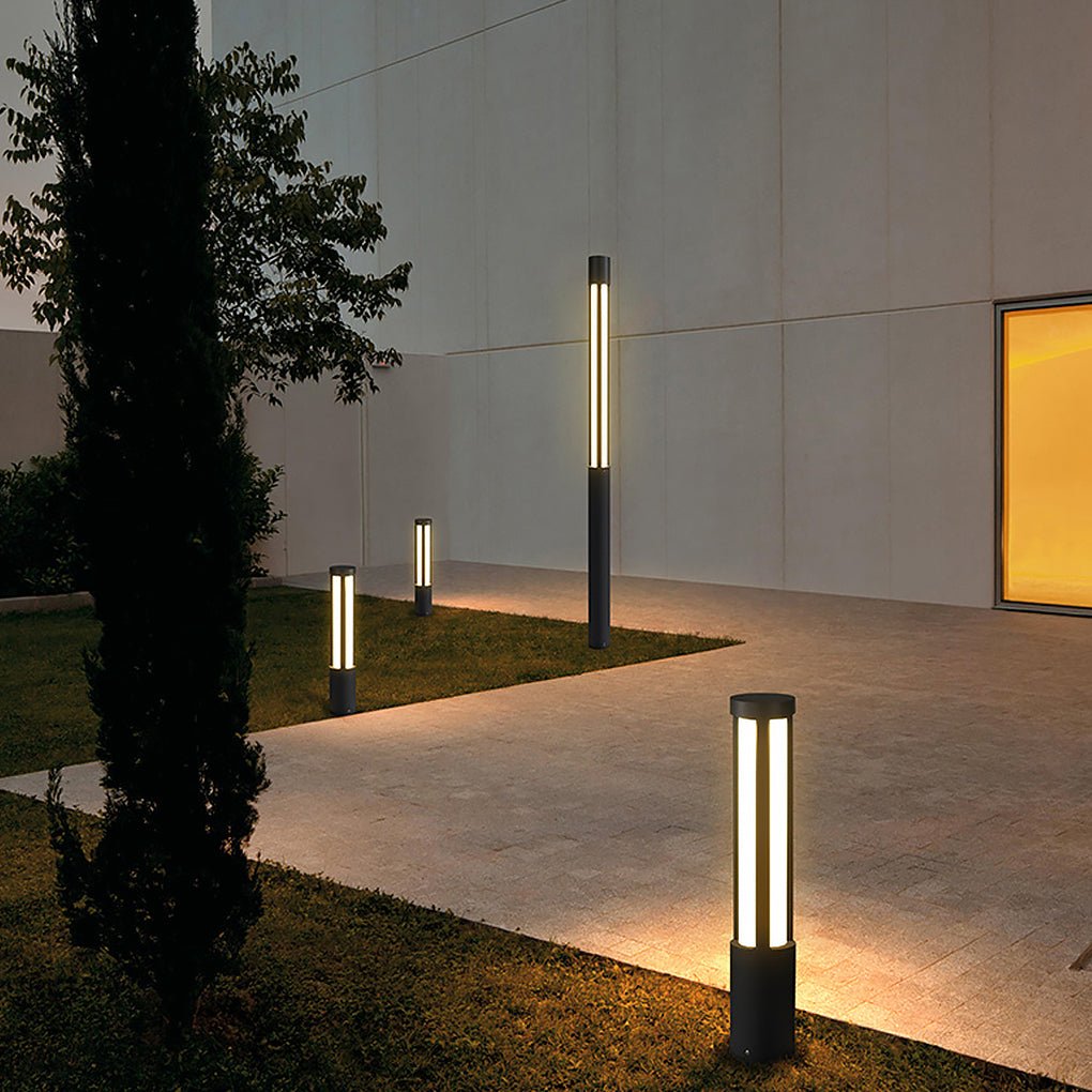 Modern LED Bollard Lights, Cylindrical Outdoor Landscape Lighting