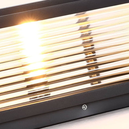 Square Outdoor Post Light with Ribbed Glass, Modern Metal Pillar Light